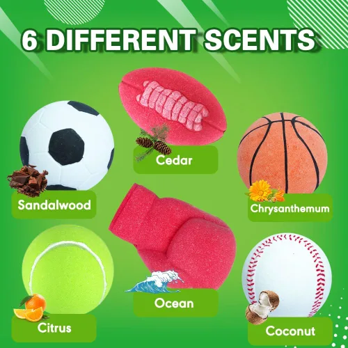 Miniatura 4 de HZEX Set de regalo de bombas de baño con temática deportiva, 6 bolas gaseosas novedosas con baloncesto, tenis, béisbol, fútbol, fútbol y boxeo