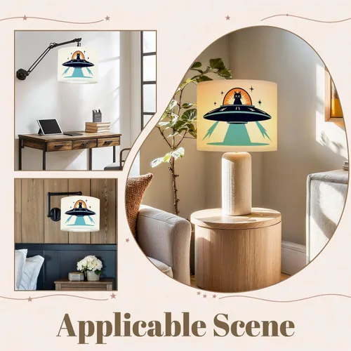 Miniatura 7 de Drum Lampshade Mid Century Black Cat Starry Lights Retro Style Medium Lamp Shade Replacement Linen Fabric Lampshades for Bedside Table Lamp Floor