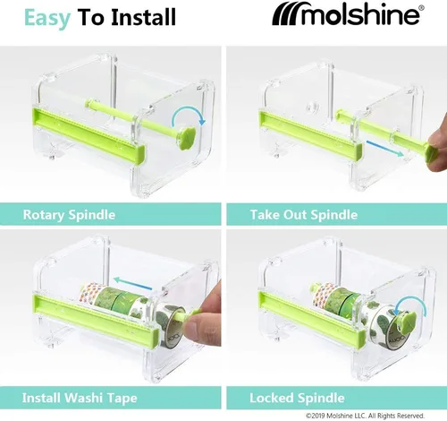 Miniatura 4 de molshine Paquete de 2 Dispensadores Transparentes de Escritorio Multi Washi Cinta de Enmascarar Almacenamiento, Cortador de Cinta, Soporte de Rollo