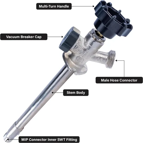 Miniatura 5 de Midline Valve Llave de sillín antiescarcha de 6 pulgadas con rompedor de vacío integral, latón cromado, sin plomo, entrada MIP/sudor de 1/2 pulgada