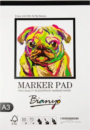Bianyo Bloc de papel marcador XL a prueba de sangrado, A3 (11.69 x 16.54 pulgadas), 50 hojas, 18 libras/70 GSM, encuadernado con pegamento, 100%