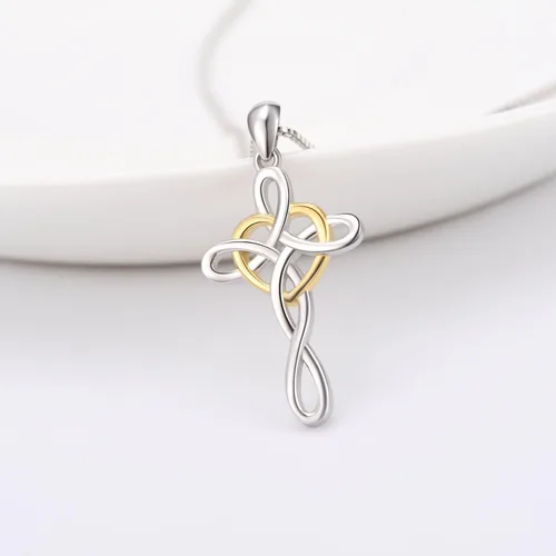Miniatura 26 de YFN Collar de cruz de plata de ley 925 con nudo celta cruz infinito corazón amor colgante collar de 18 pulgadas