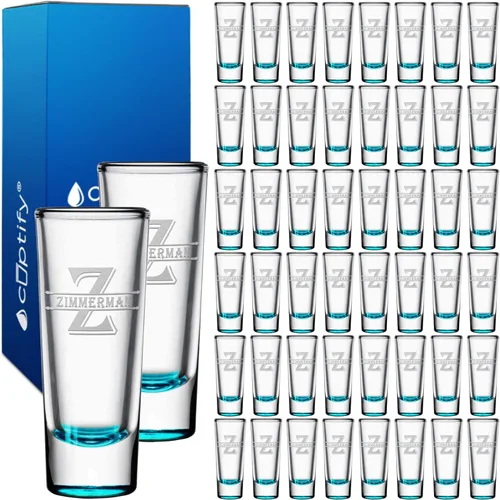 Miniatura 31 de Vaso de chupito personalizado con fondo verde azulado personalizado de 2 oz, vasos de chupito cordial con inicial en script dividido y nombre