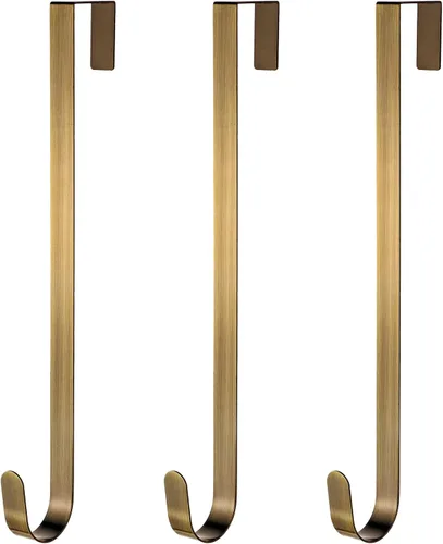 Zhehao 3 ganchos de metal para decoración navideña para coronas sobre la puerta, práctico gancho para colgar coronas (10 pulgadas, color bronce