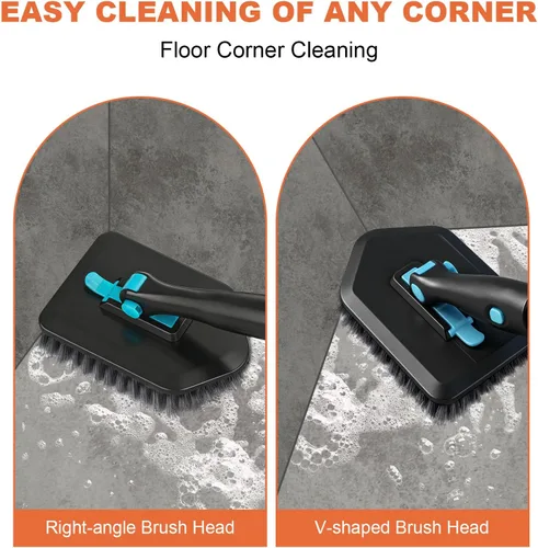 Miniatura 6 de Cepillo de limpieza de mango largo para ducha, cepillos de limpieza 3 en 1 con 3 cabezales de limpieza diferentes para limpieza de ducha, baño, Negro