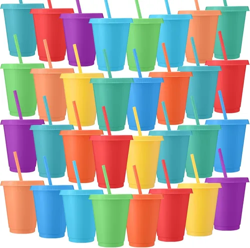 Miniatura 9 de Sieral Paquete de 60 vasos con tapas y pajillas, vasos para niños con pajilla, botella de agua reutilizable, taza de viaje para café helado, vasos