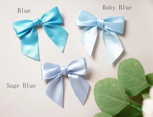 Miniatura 6 de Rainbow Pana Paquete de 60 lazos de corbata torcida para bolsas de golosinas, lazos de 3" de cinta de satén azul bebé para envoltorios de regalos