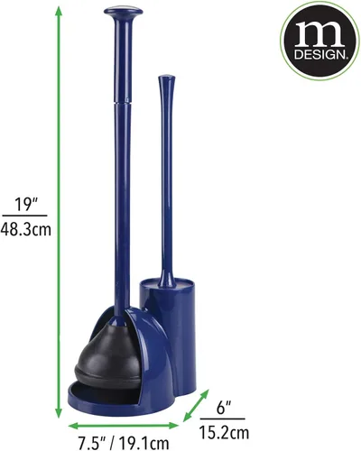 Miniatura 4 de mDesign. Juego de escobilla de plástico para inodoro y émbolo con soporte para almacenamiento de baño y organización, diseño moderno y compacto