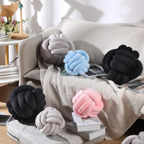 Miniatura 3 de Namalu 2 bolas de almohada de nudo suave, manta redonda decorativa, almohadas de felpa anudadas suaves, cojines de bolas de relleno hechos a mano