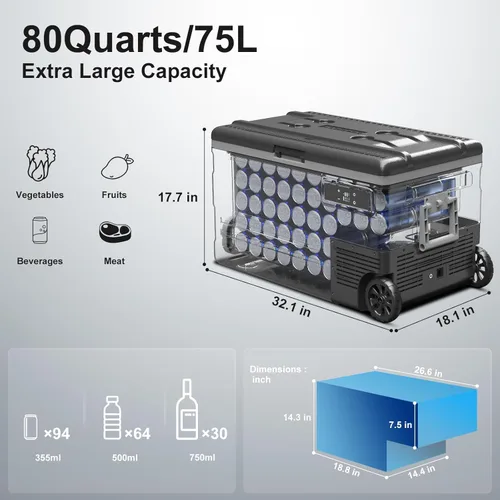 Miniatura 3 de BODEGA COOLER - Refrigerador de coche de 12 voltios, refrigerador de automóvil de 58 cuartos (55 L) con ruedas, congelador portátil para Negro