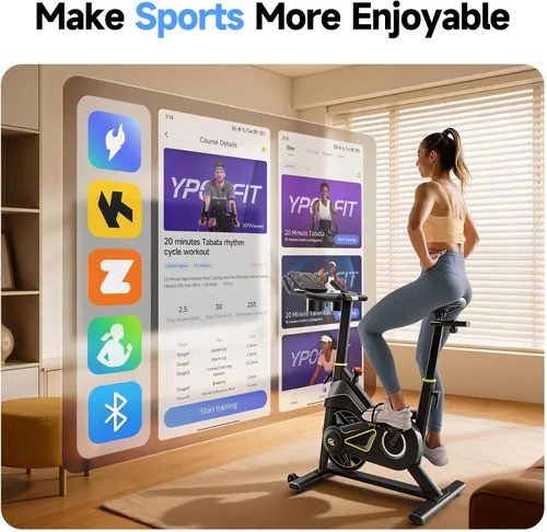 Miniatura 2 de YPOO Bicicleta estática, resistencia magnética ajustable, bicicletas estacionarias para cardio en casa con aplicación exclusiva, bicicleta