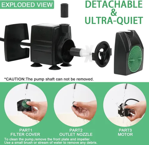 Miniatura 6 de BARST Bomba de agua sumergible, bomba de fuente ajustable ultra silenciosa de 200 GPH con 3 boquillas y cable de alimentación de 6 pies para pecera