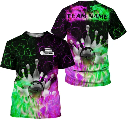 Miniatura 6 de Camisa de bolos personalizada, camisas con nombre personalizado, regalo para mujeres y hombres, mujeres, equipo de polo 3D, unisex, camiseta