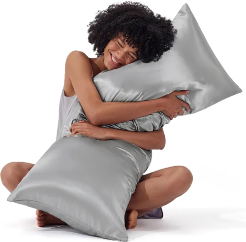 Miniatura 28 de Bedsure Funda de almohada de satén para el cabello, fundas de almohada de satén, tamaño estándar con cremallera, 20 x 26 pulgadas, paquete de 2, 01