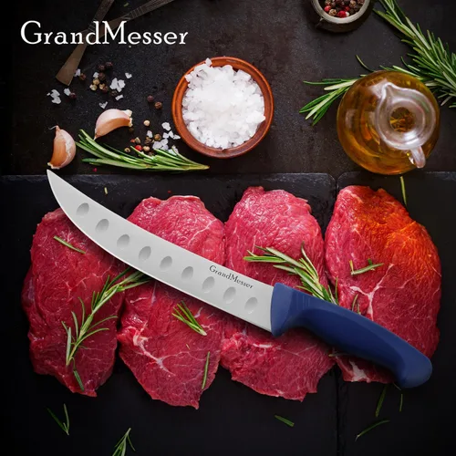 Miniatura 7 de Cuchillo de carnicero para cortar carne, cuchillo curvo con mango cómodo de 9 pulgadas, hoja de acero inoxidable alemán de alto carbono, cuchillo