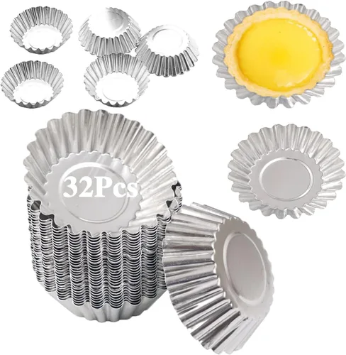 Moldes para tarta de huevo, paquete de 32 moldes para tartas de 2.75 pulgadas, mini latas de aluminio para hornear (paquete de 32 – 2.75 pulgadas)
