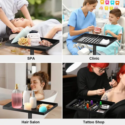 Miniatura 7 de Bandeja de salón Carrito de metal premium para tatuajes, carrito rodante de altura ajustable, carrito de almacenamiento para clínica Spa bandeja