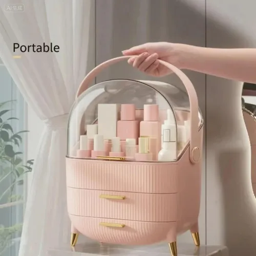 Miniatura 6 de Organizador de maquillaje con cajones y tapa, estuche portátil grande de almacenamiento de cosméticos para encimera de tocador, viajes, regalo