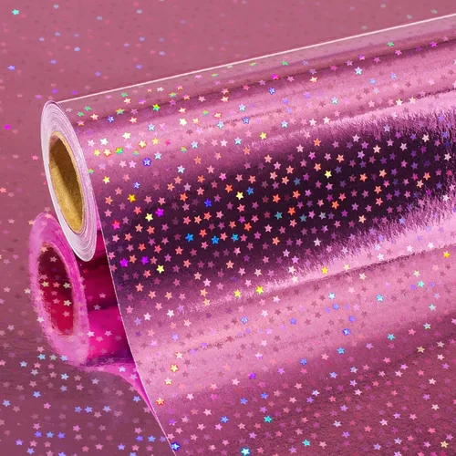 Miniatura 16 de Homeral Rollo de papel de regalo rosa holográfico con galaxia rosa brillante para cumpleaños, baby shower, despedida de soltera, boda, día
