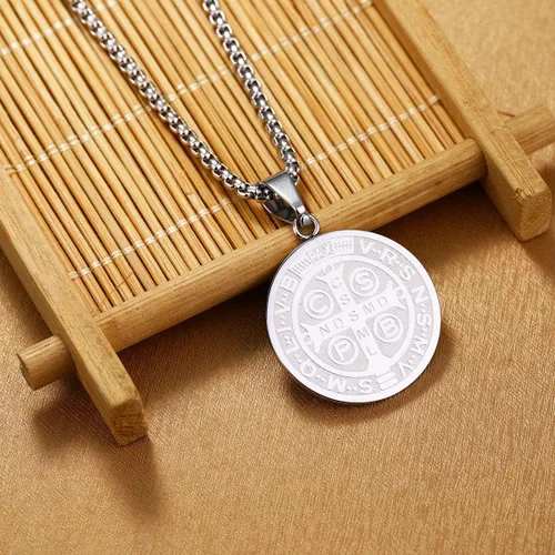 Miniatura 3 de Yonhon Collar de medalla de San Benito de acero inoxidable exorcismo católico regalo para hombres