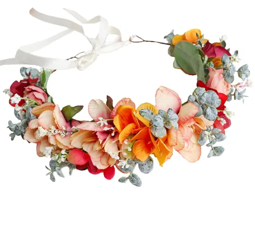 Miniatura 8 de Corona de flores de rosas para novia, diadema floral para el cabello, diadema de flores, halo bohemio con cinta, boda, fiesta, festival, fotos