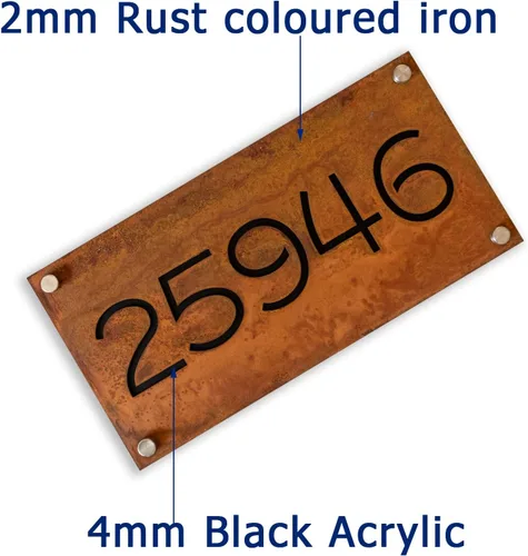 Miniatura 3 de Placa de números de casa de hierro oxidado con dirección, placa de dirección, números de casa para exteriores modernos
