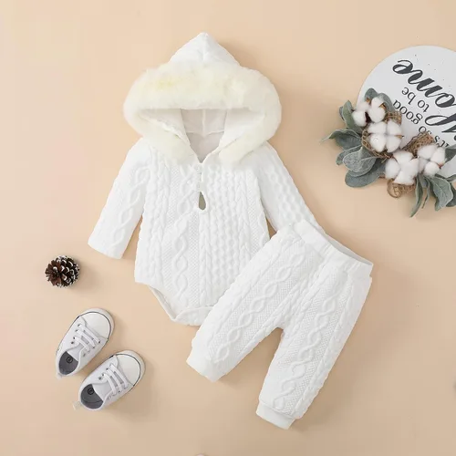 Miniatura 2 de Conjunto de ropa de bebé para niñas, mameluco de manga larga con capucha y pantalones