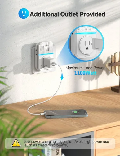 Miniatura 2 de TECKNET Timbre Inalámbrico, Timbre Autoalimentado, Timbre Inalámbrico de 0-110db con Enchufe para Casa y Aula, Timbre de Puerta Impermeable IP66
