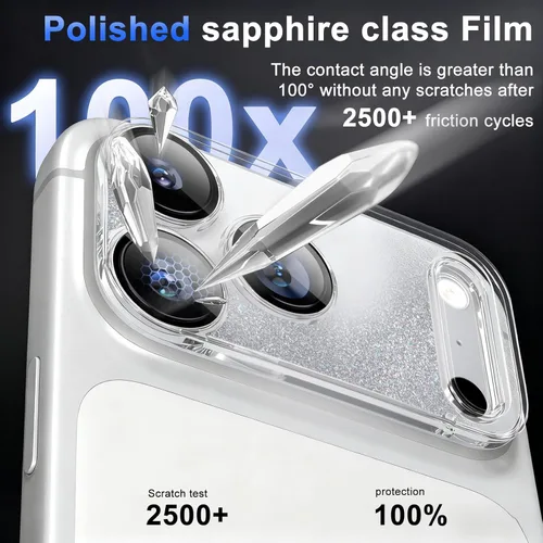 Miniatura 3 de surundo Protector de cámara para iPhone 17 Pro, diseño de purpurina brillante que fluye líquido, funda para teléfono con arena movediza y protección