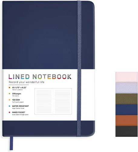 Miniatura 10 de Cuaderno diario rayado para mujeres y hombres, 200 páginas A5 diarios de tapa dura de cuero para escribir, viajes, escuela, oficina, trabajo, Negro