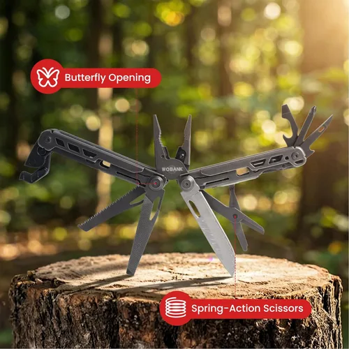Miniatura 9 de Multiherramienta, alicates multiherramienta de acero inoxidable 16 en 1 con llave hexagonal ajustable, cuchillo de bolsillo de damasco, funda