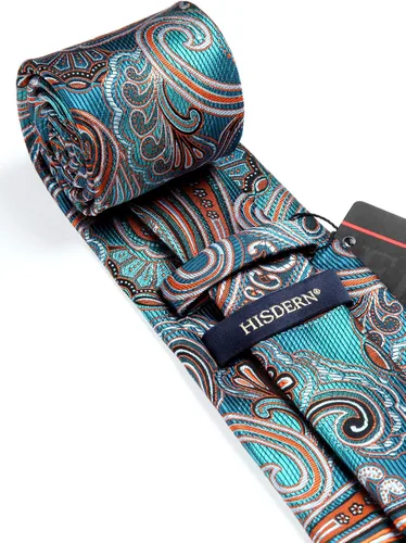 Miniatura 257 de HISDERN Corbatas para hombre, corbata de cachemira y bolsillo cuadrado tejido clásico floral para hombre, corbata de fiesta de boda