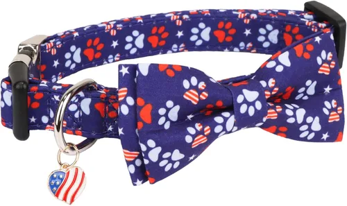 Miniatura 2 de ADOGGYGO Collar de perro con bandera estadounidense con corbata de moño desmontable, collares patrióticos ajustables del 4 de julio para perros