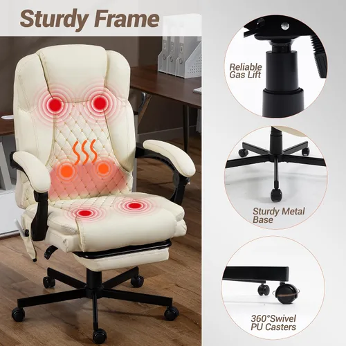 Miniatura 6 de Silla de oficina de masaje con reposapiés, 6 puntos de vibración y Heaing, silla ejecutiva ergonómica de escritorio para oficina en casa