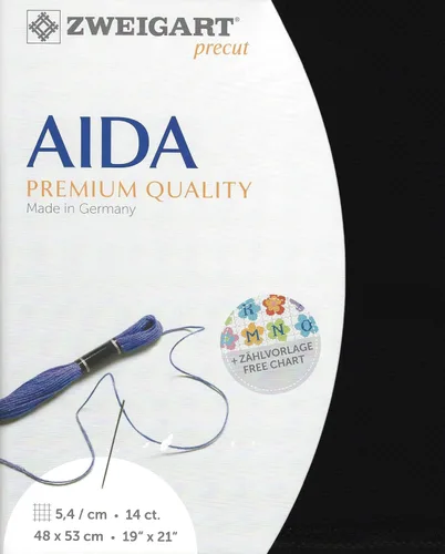 Wizardi Stern-Aida 14 unidades negro 3706/720. Lona de costura, tela de punto de cruz, tela de bordado, lienzo de aguja. 100% algodón. Zweigart