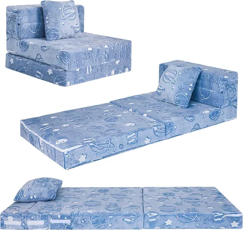 Miniatura 22 de MeMoreCool Silla Cama Futón Plegable para Niños, Sofá Cama Tri-plegable Brillante Convertible Colchón Sofá para Niños Pequeños, Sofá de Espuma