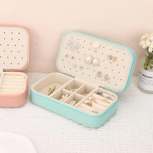 Miniatura 5 de DesignSter Joyero de viaje, estuche portátil de piel sintética, pequeñas cajas de joyería para regalos, organizador de joyas de viaje para mujeres