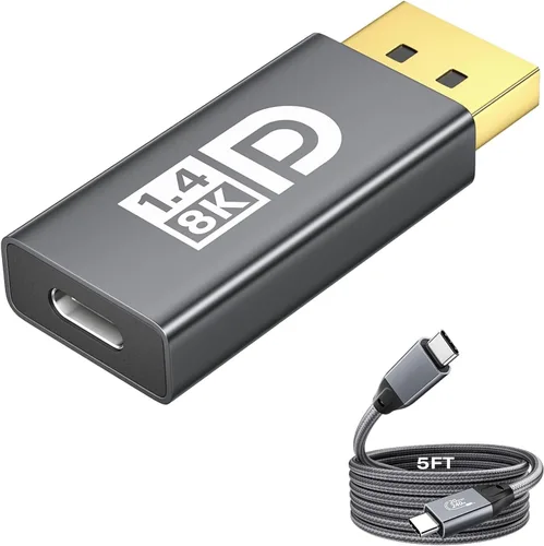 Adaptador USB C a DisplayPort 1.4 de 8K a 60Hz y cable USB C 3.2 Gen2x2, convertidor Thunderbolt 4 y 5 a DP, compatible con MacBook, iPhone