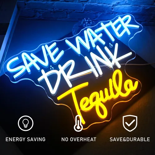 Miniatura 4 de Letrero de Neón "Save Water Drink Tequila" Luces LED de Neón para Decoración de Pared Luces USB Iluminadas para Casa, Bar de Cerveza, Dormitorio
