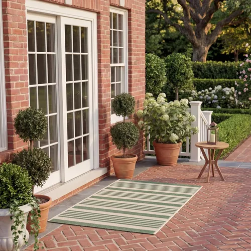 SAFAVIEH Courtyard Collection - Alfombra decorativa, 2.3 x 5 pies, beige y verde oscuro, para interior/exterior, resistente a la intemperie y