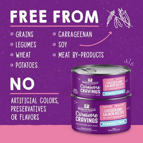 Miniatura 3 de Stella & Chewy's Carnivore Cravings Purrfect Paté - Alimento húmedo prémium sin granos para gatos, receta de pollo y salmón, alto contenido