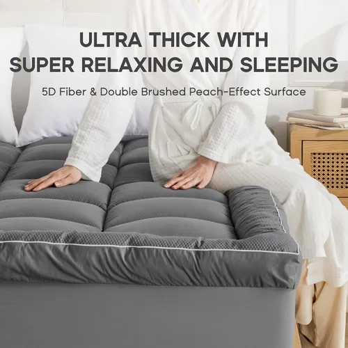 Miniatura 5 de Sonive Protector de colchón tamaño individual, cubrecolchón extra grueso con relleno alternativo Premuim de 35.27 oz/m², acolchado suave