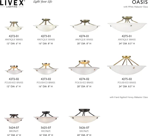 Miniatura 5 de Livex Lighting 4273-01 Oasis - Soporte de techo con 3 luces, latón antiguo