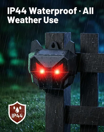 Miniatura 4 de Paquete de 2 repelentes solares nocturnos de animales con luces LED rojas duales, disuasorio de coyote humano para zorro mapache zorrillo, ciervos