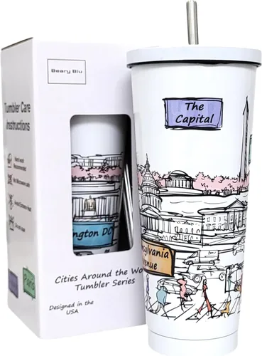 Miniatura 25 de Cities Around the World - Serie de vasos de 25 onzas – Diseñado en los Estados Unidos, vaso aislado al vacío con tapas y pajilla, taza de acero