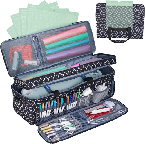Estuche de transporte de doble capa con bolsillo para tapete para Cricut Maker 4, Explore 4, múltiples compartimentos frontales grandes para