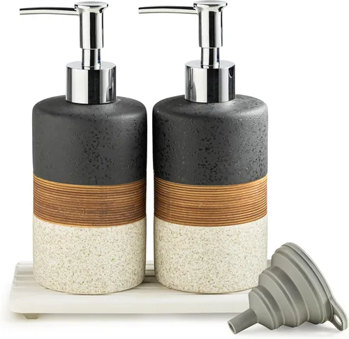 Miniatura 13 de Juego de dispensador de jabón de cerámica con embudo de silicona, jabón de manos, champú, gel de baño, dispensador de loción para cocina y baño