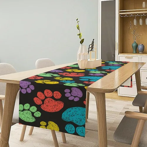 Miniatura 6 de Camino de mesa con diseño de patas de perro, lindo animal con estampado de patas de cachorro, decoración de fiesta de cumpleaños, casa de campo