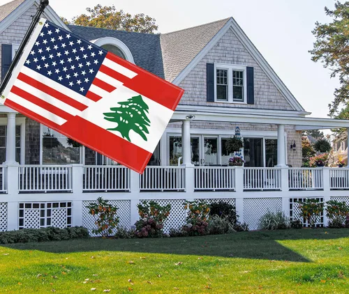 Miniatura 4 de Bandera de Líbano de Estados Unidos de 3 x 5 pies, gran pancarta libanesa de Estados Unidos 150D para exteriores, decoración americana de impresión