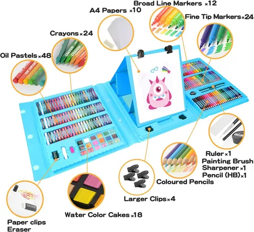 Miniatura 2 de 297 piezas de suministros de arte, kit de arte de dibujo para niños, niñas, niños, adolescentes, artista, estuche de conjunto de arte con caballete